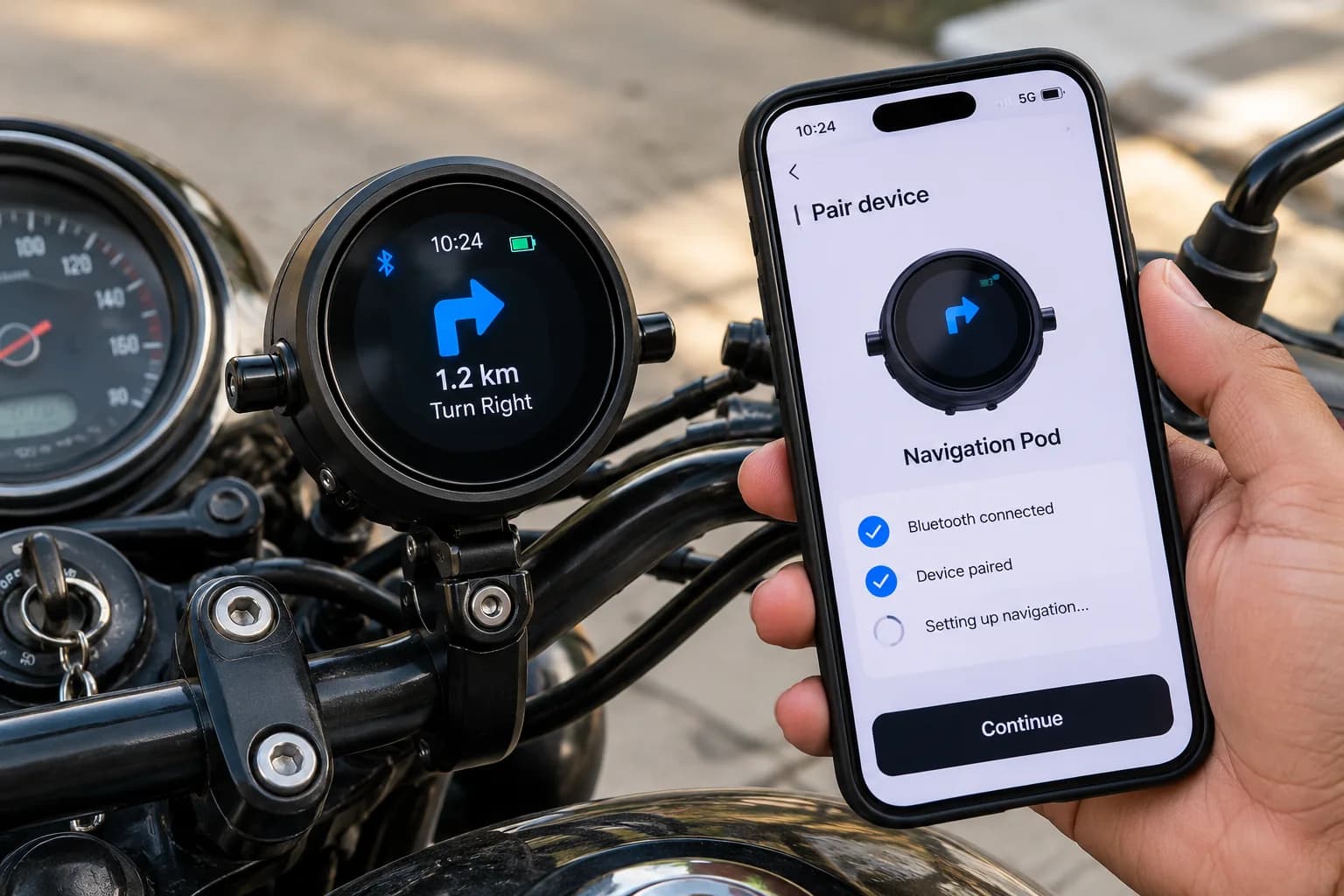 Phone pairing with the navigation pod on a motorcycle